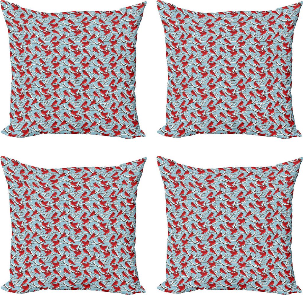 ABAKUHAUS Northwoods Kissenbezug Set (4 Stück), Kardinal Vögel Bäume, Moderner Doppelseitiger Digitaldruck, 60 cm x 60 cm, Vermilion Blassblau