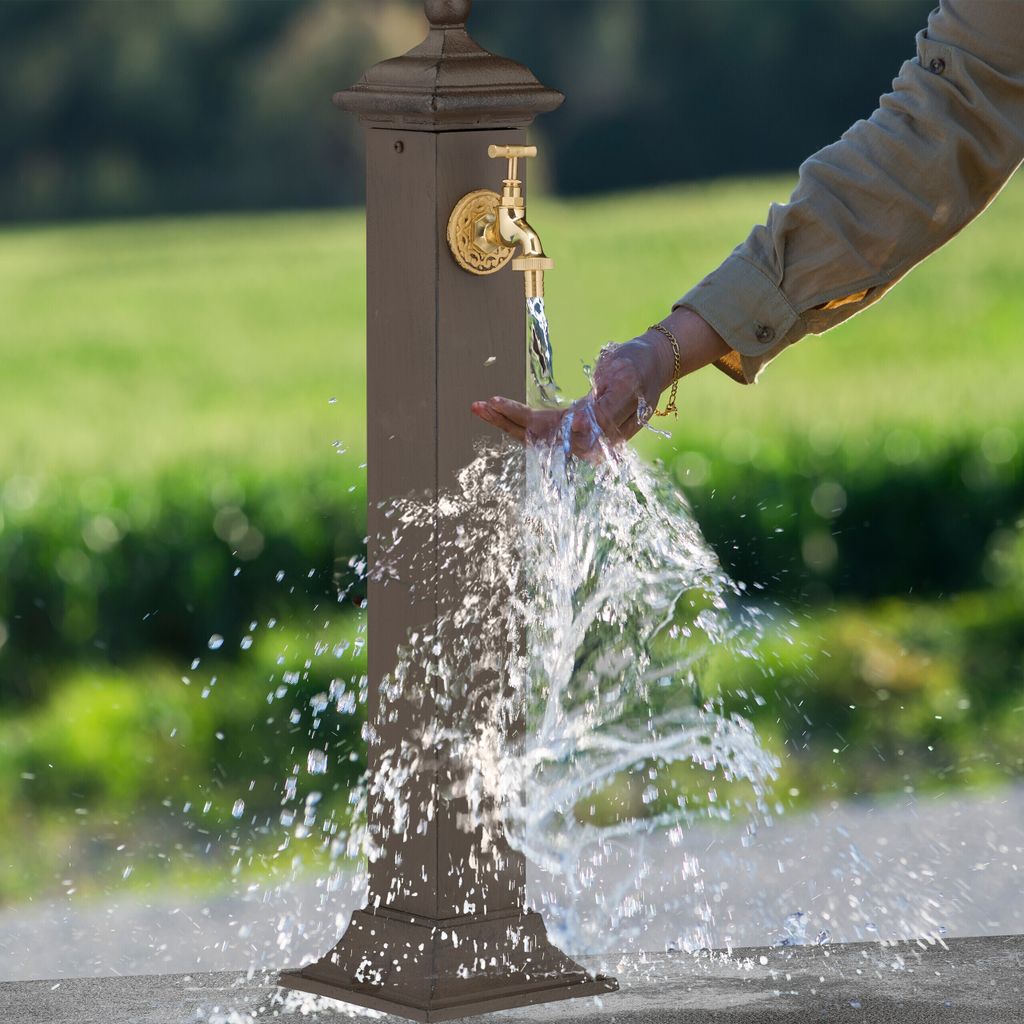 Relaxdays Standbrunnen Antik, mit Wasserhahn, HBT Produktbild 