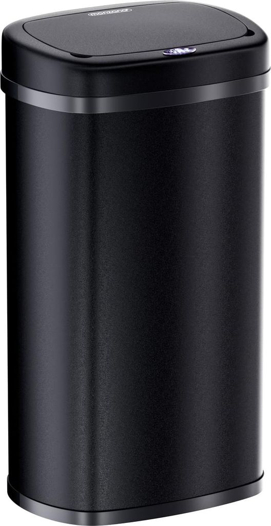 A black sensor trash can is shown against a white background.