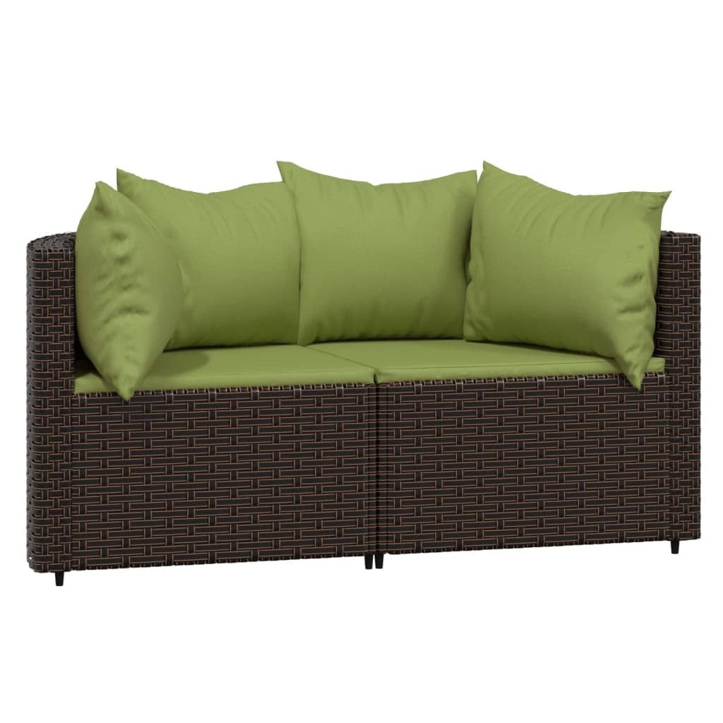 Garten-Ecksofas mit Kissen 2 Stk. Braun Poly Rattan Produktbild 