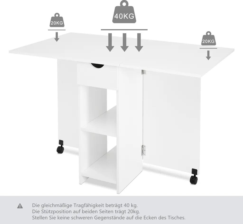 Table à manger modulable avec tiroir central et pieds réglables 120cm - 4