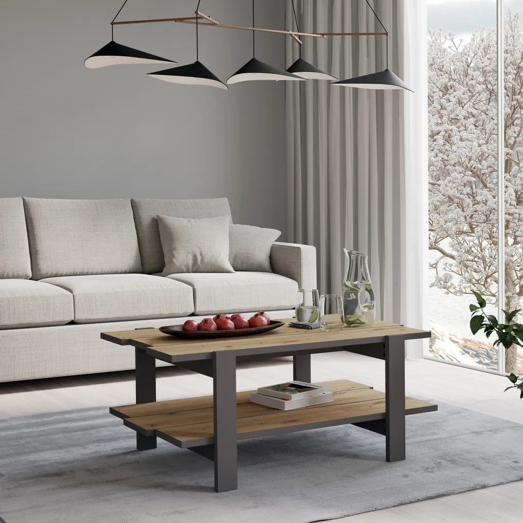 Table basse design Wolfram Gris décor Chêne Artisan haute résistance - 2