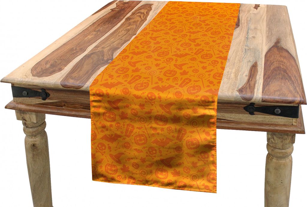 ABAKUHAUS Orange Tischläufer, Halloween-Kürbis-Schädel, Esszimmer Küche Rechteckiger Dekorativer Tischläufer, 40 x 180 cm, Orange