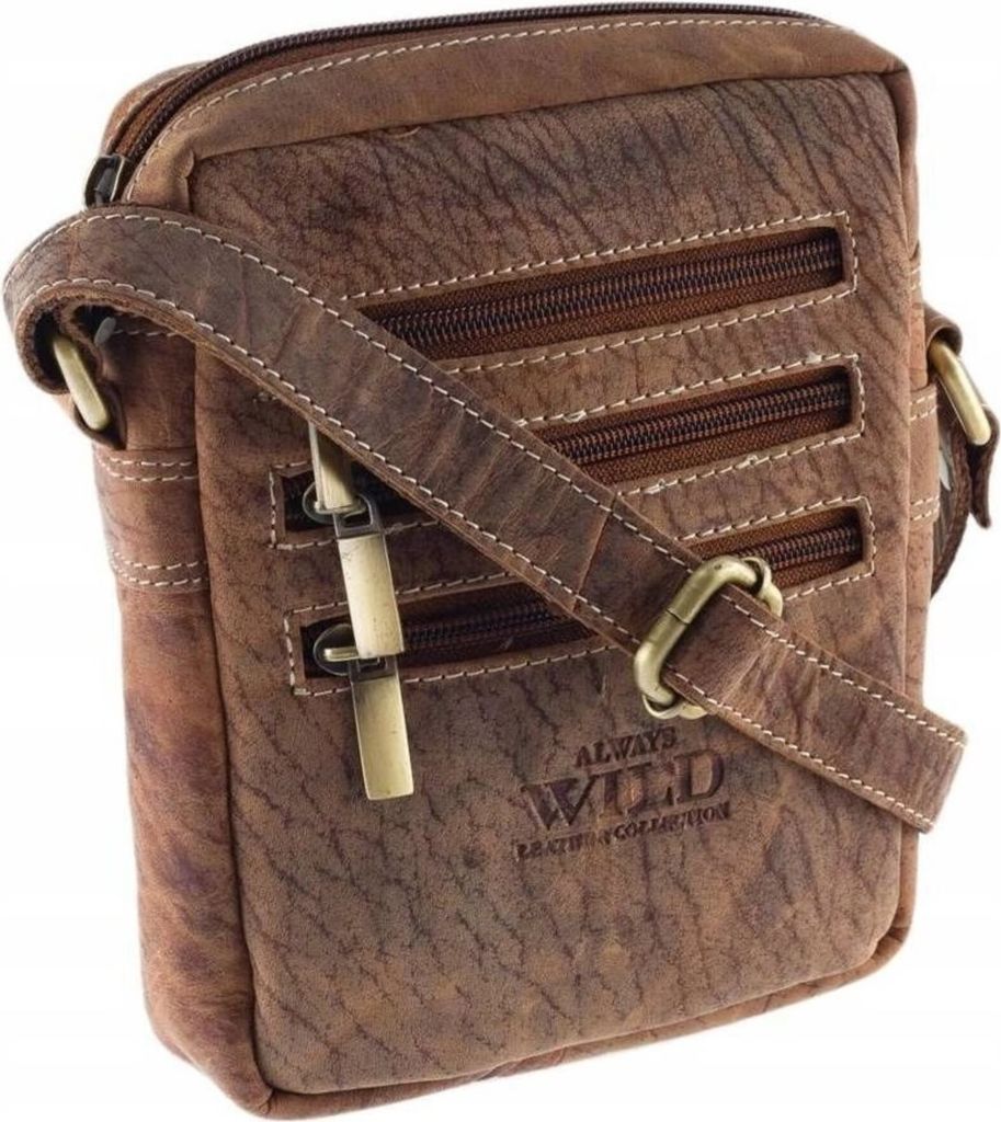 Always Wild | Herren Leder Umhängetasche, Letterman's Bag, Hellbraun, 15x19.5x4.5 cm