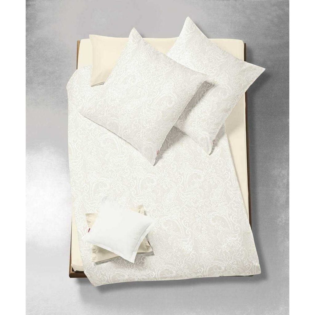 Fleuresse Jacquard Bettwäsche Jade Jaquard Ornamente 100% Baumwolle Reißverschluss Bettbezug Kissenbezug Bettgarnitur Bettzeug 155x220 cm Creme