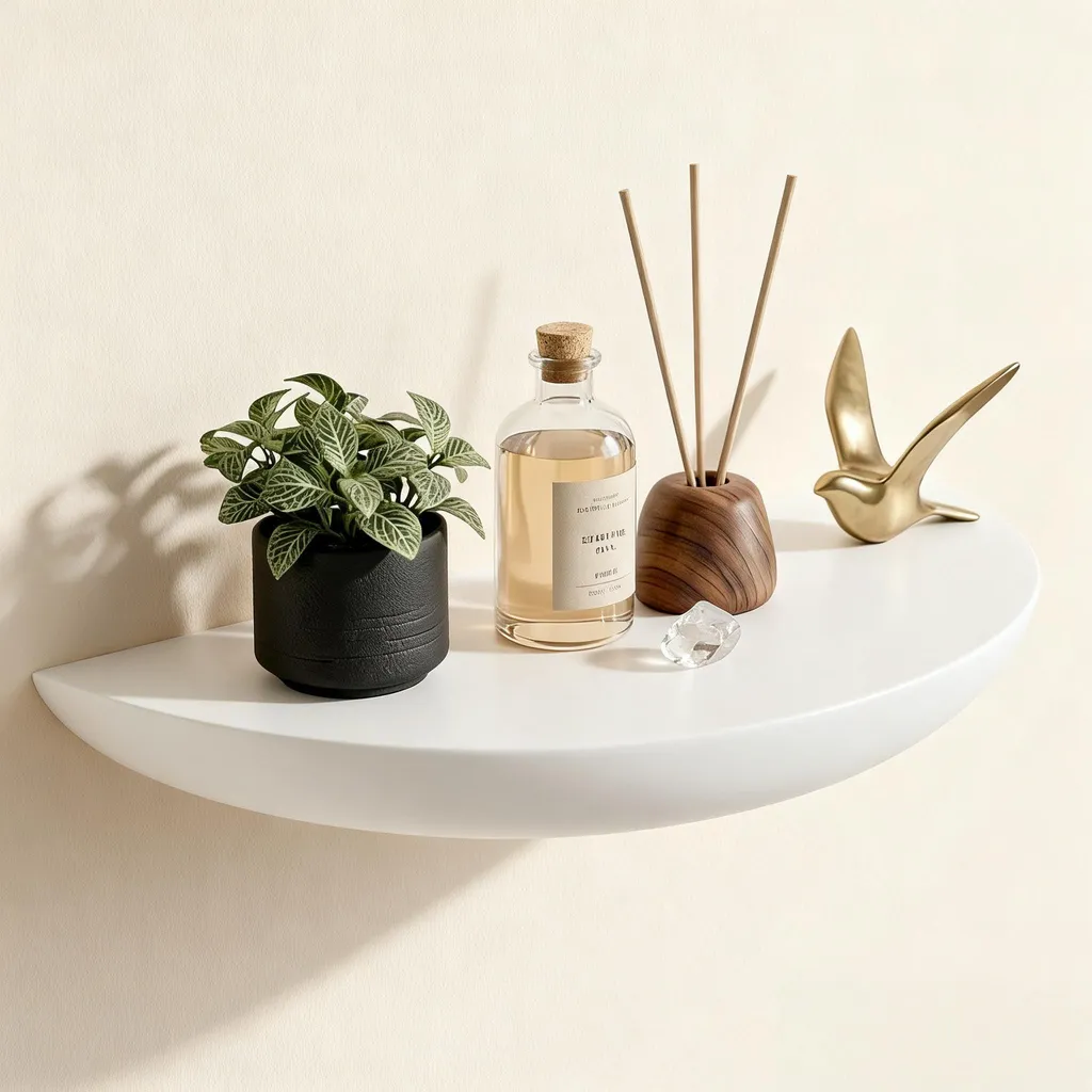 Étagère murale gain de place en bois - Tablette demi-lune pour la chambre
