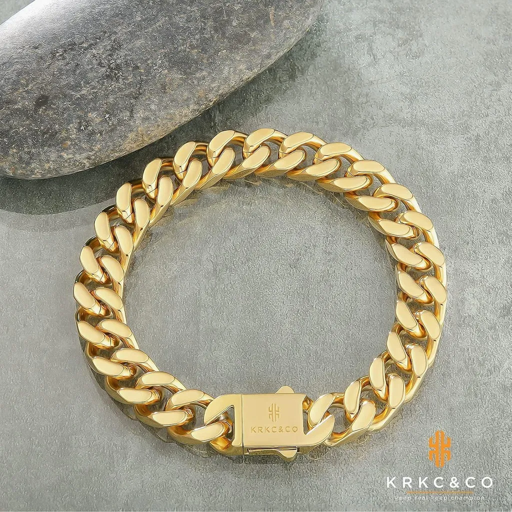 Bracciale Cubano Uomo Oro 18K Acciaio Inox 12mm - Gioielleria Online - 8