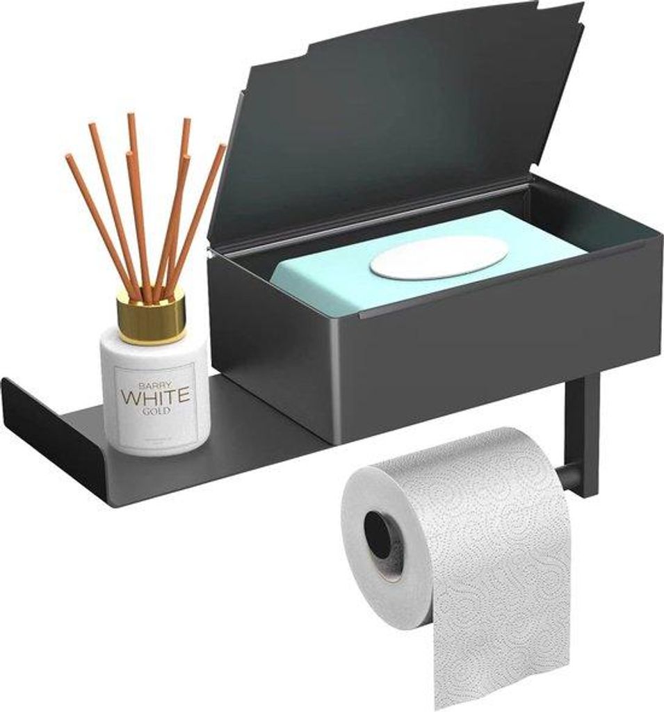 Toiletpapierhalter mit Wettereinstellbarer Platte - MATT SCHWARZ ROHSTAHLMaterial ohne Bohrungen