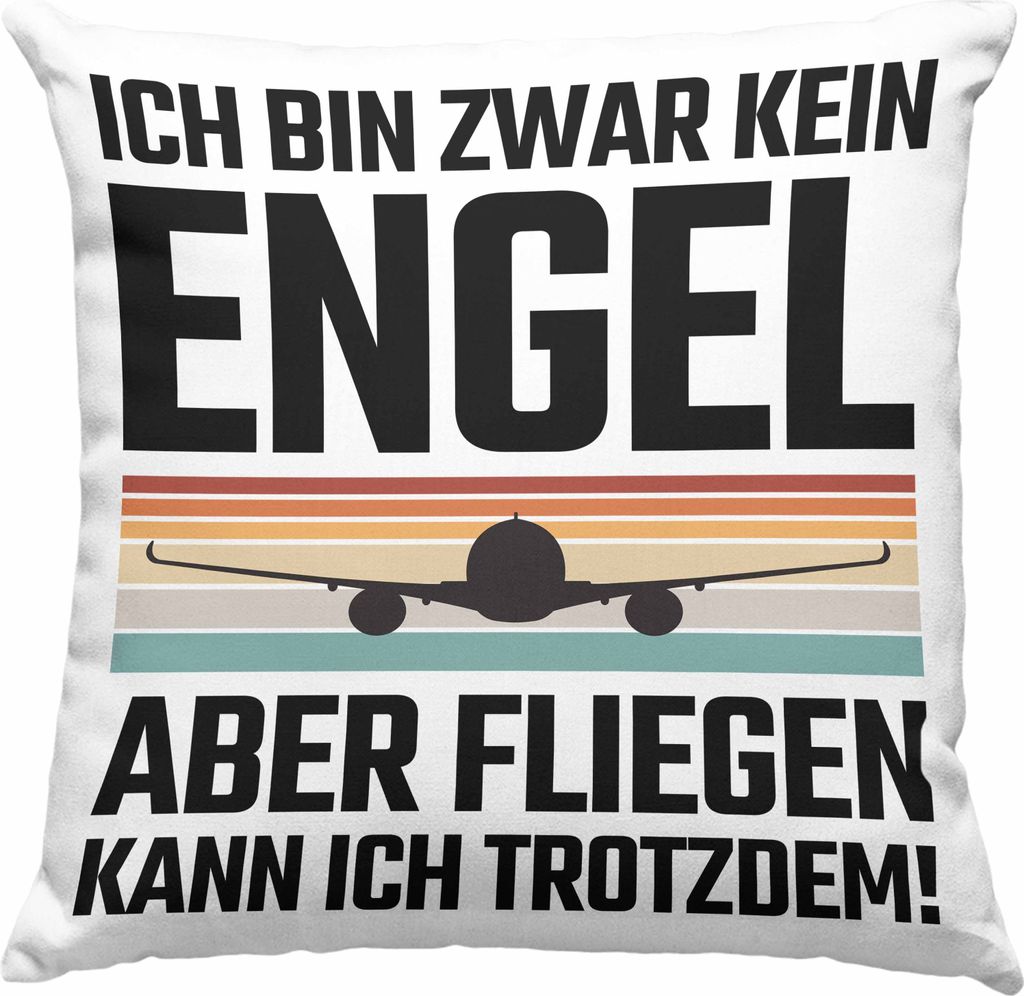 Trendation - Pilot Geschenk Deko-Kissen mit Füllung 40x40 Flugzeug Fliegen Geschenkidee Piloten Deko-Kissen mit Füllung 40x40 Kein Engel (Grau)