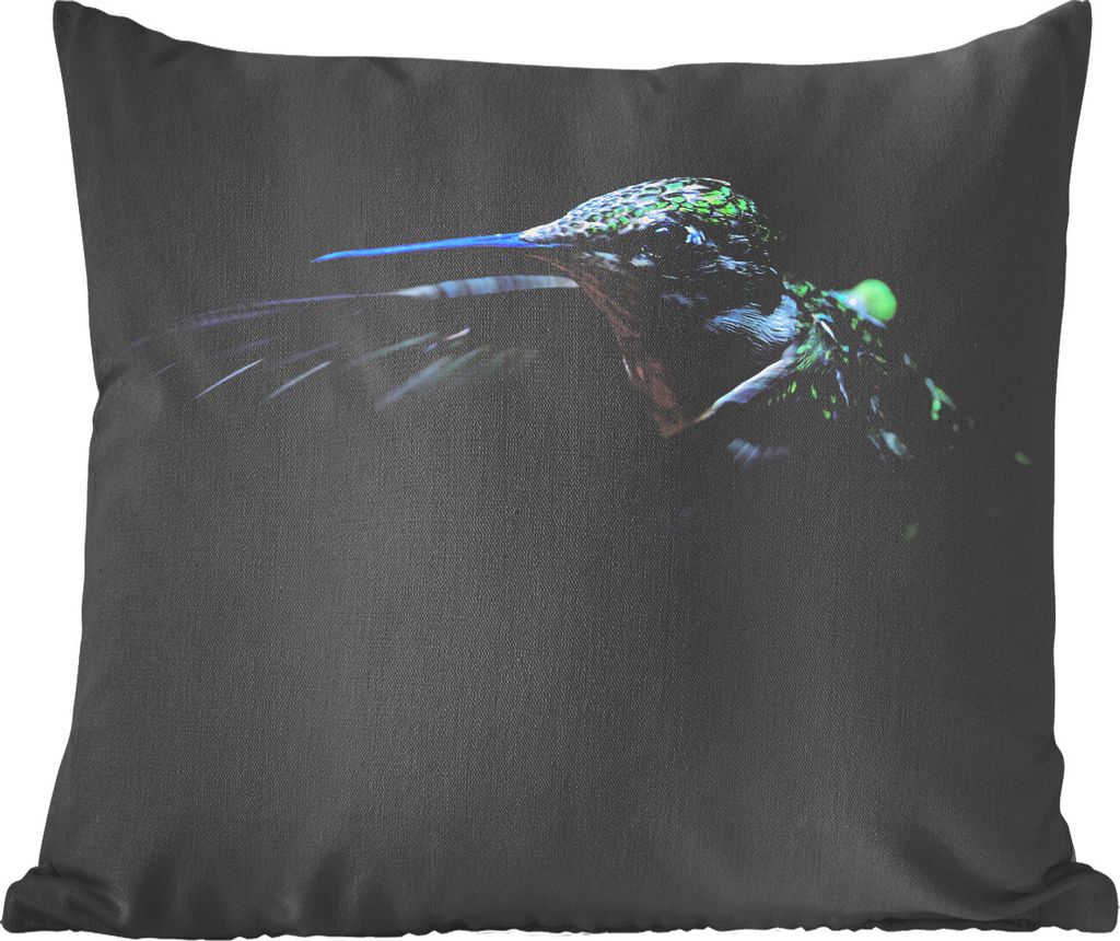 MuchoWow Zierkissen Sofakissen Wohnzimmer Dekokissen 50x50 cm Kolibri - Federn - Schwarz - Komfort - Sofakissen