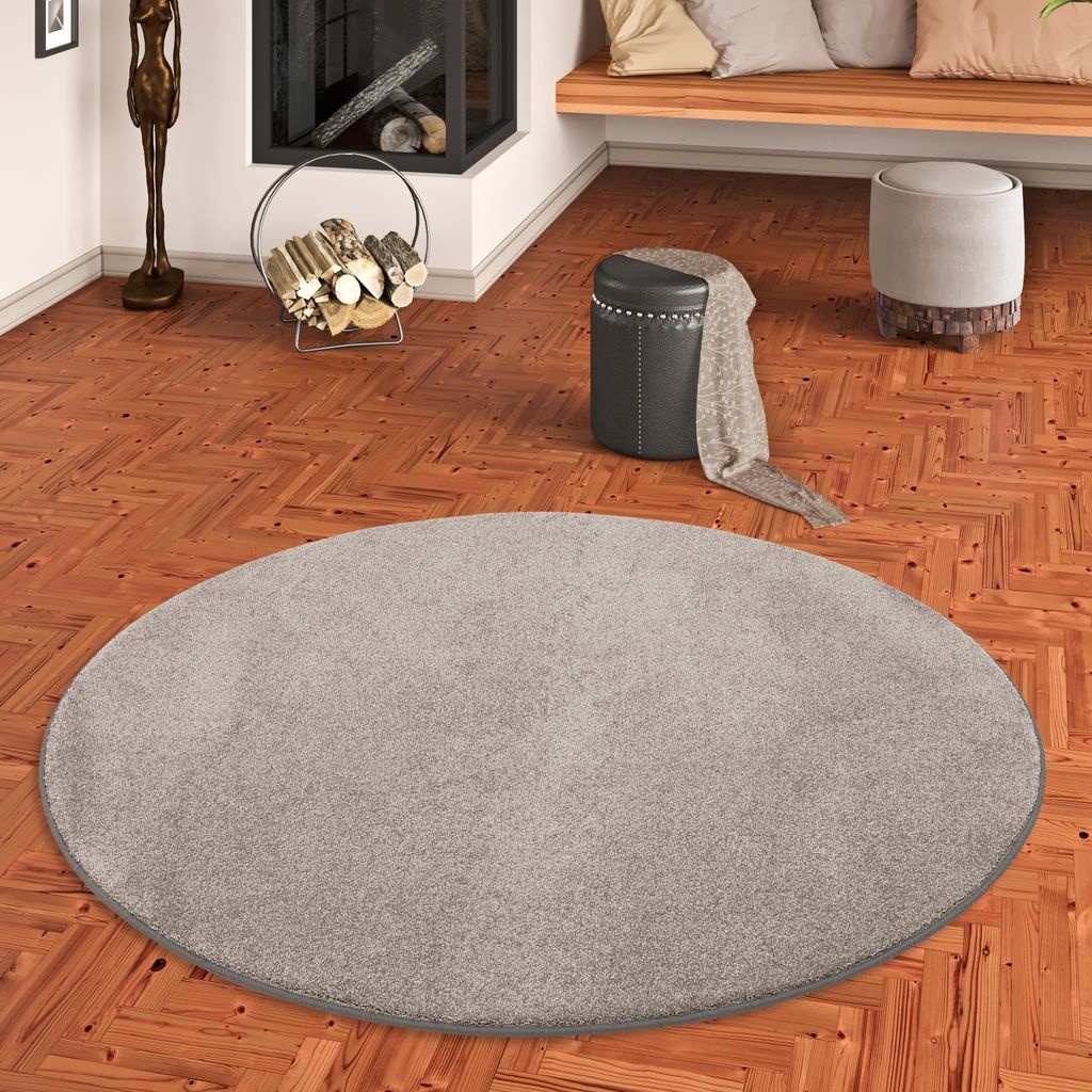 Hochflor Luxus Velours Teppich Touch Taupe Rund, Größe:100 cm Rund