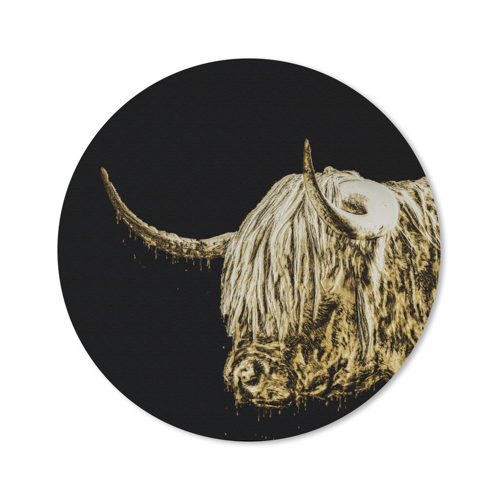 MuchoWow Mauspad Mousepad Schottischer Highlander - Schottische Kuh - Gold 50x50 cm - Mousepads - Maus Mat - Pad - Mausunterlage - Vinyl