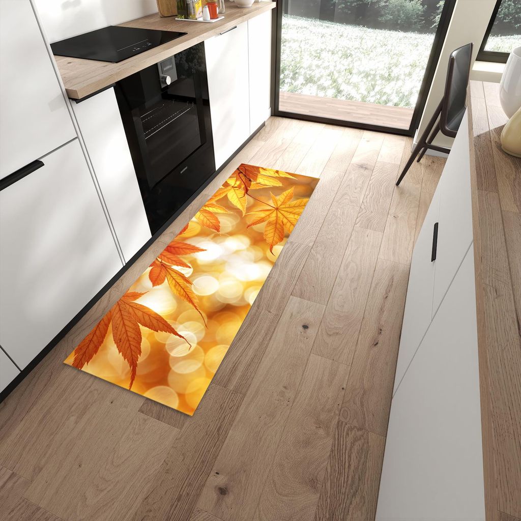 Küchenteppich 60x180cm rutschfest & abwischbar PVC Läufer - Herbstlich Glitzernd