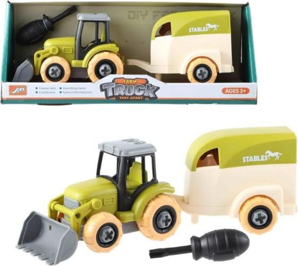 Kidsfun Traktor Spielzeug mit Pferdeanhänger und Pferd 26 cm weiß
