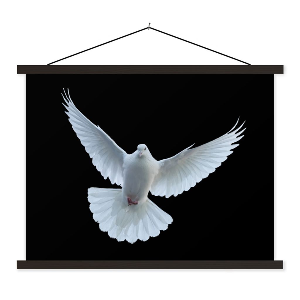 MuchoWow Textilposter Taube - Vogel - Schwarz - Weiß - Porträt 60x45 cm mit schwarzem Rahmen - Poster Schlafzimmer