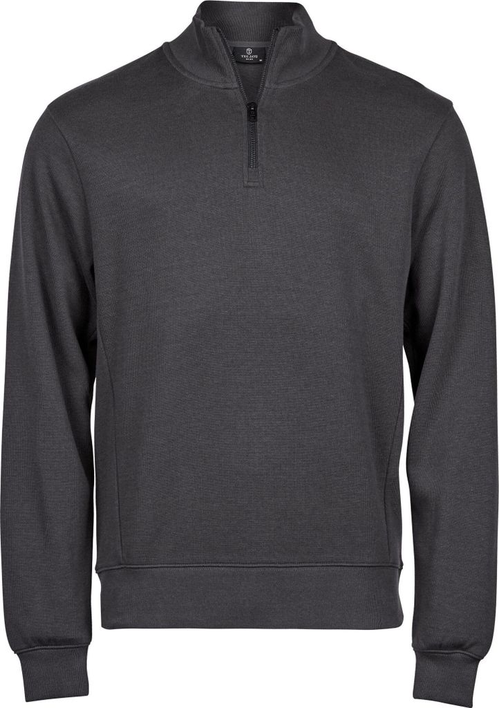 Tee Jays - Sweatshirt für Herren, mit halbem Reißverschluss, Geripptes Interlock BC7261 (3XL) (Dunkelgrau)