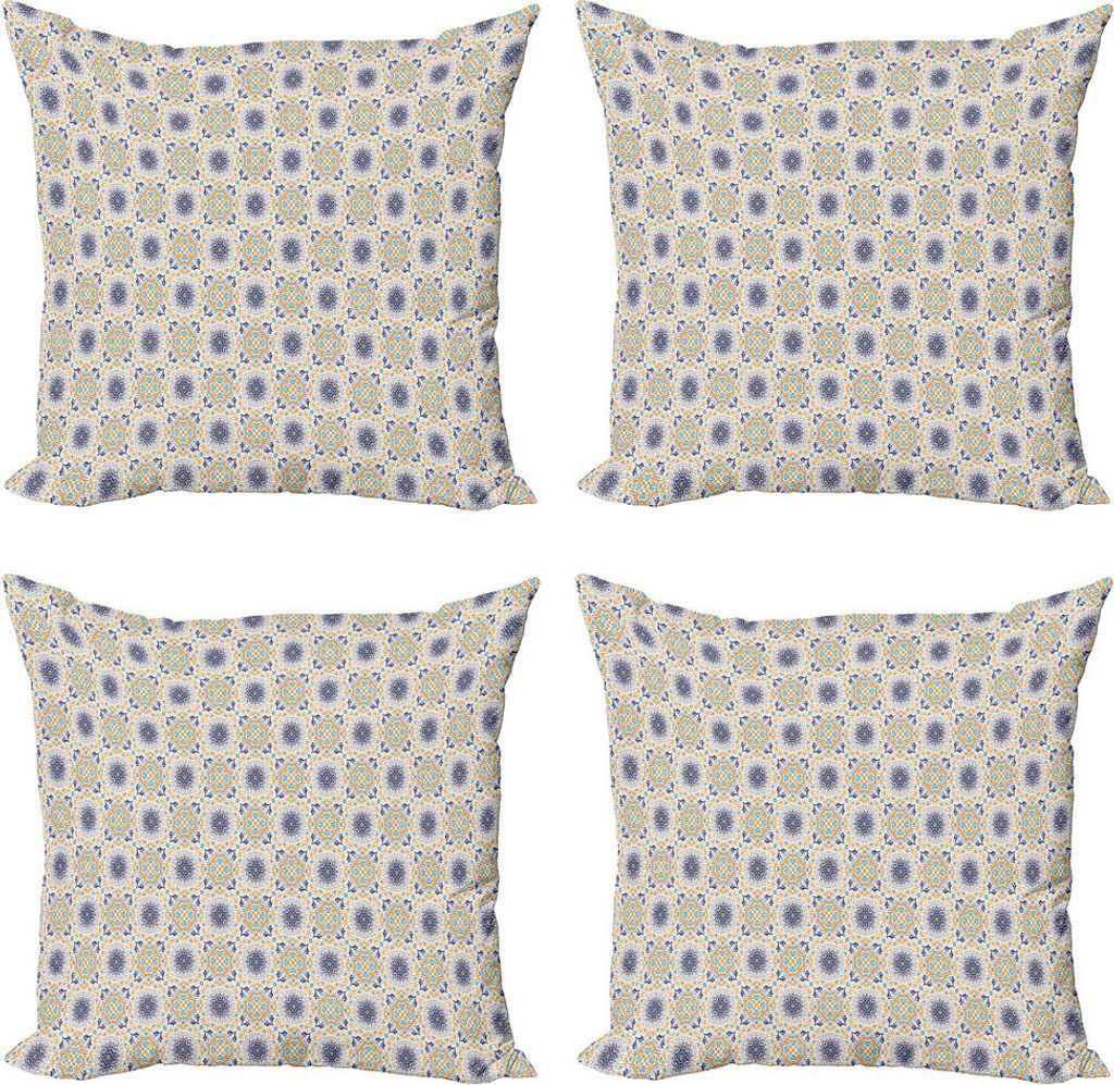 ABAKUHAUS Boho Kissenbezug Set (4 Stück), Kleines Detail Medaillon Motiv, Moderner Doppelseitiger Digitaldruck, 50 cm x 50 cm, Dunkelgelb Indigo