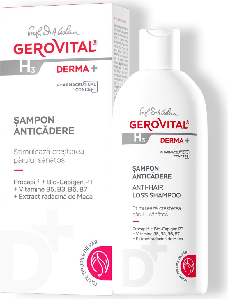 Gerovital H3 Derma+ Anti-Haarausfall Shampoo mit Procapil & Biocapigen, stimuliert das Haarwachstum und stärkt die Haarwurzel, 200 ml