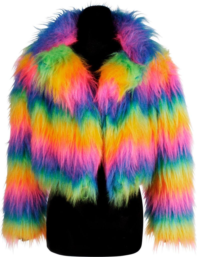 Pelzjacke aus Kunstfell regenbogenfarben Größe: XL