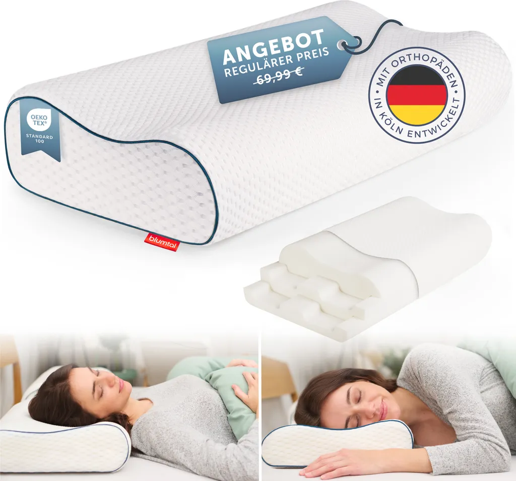 Oreiller de Soutien de la Nuque Blumtal avec Mousse à Mémoire Grise