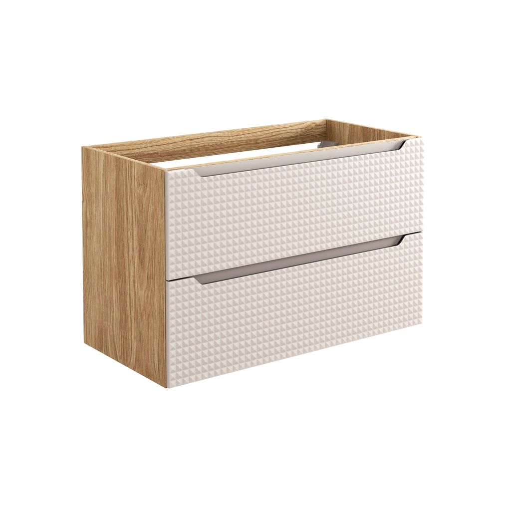 Badezimmerschrank 90 Cm Für Waschbecken, 2 Schubladen, Eiche Beige, Mdf-Fräsung