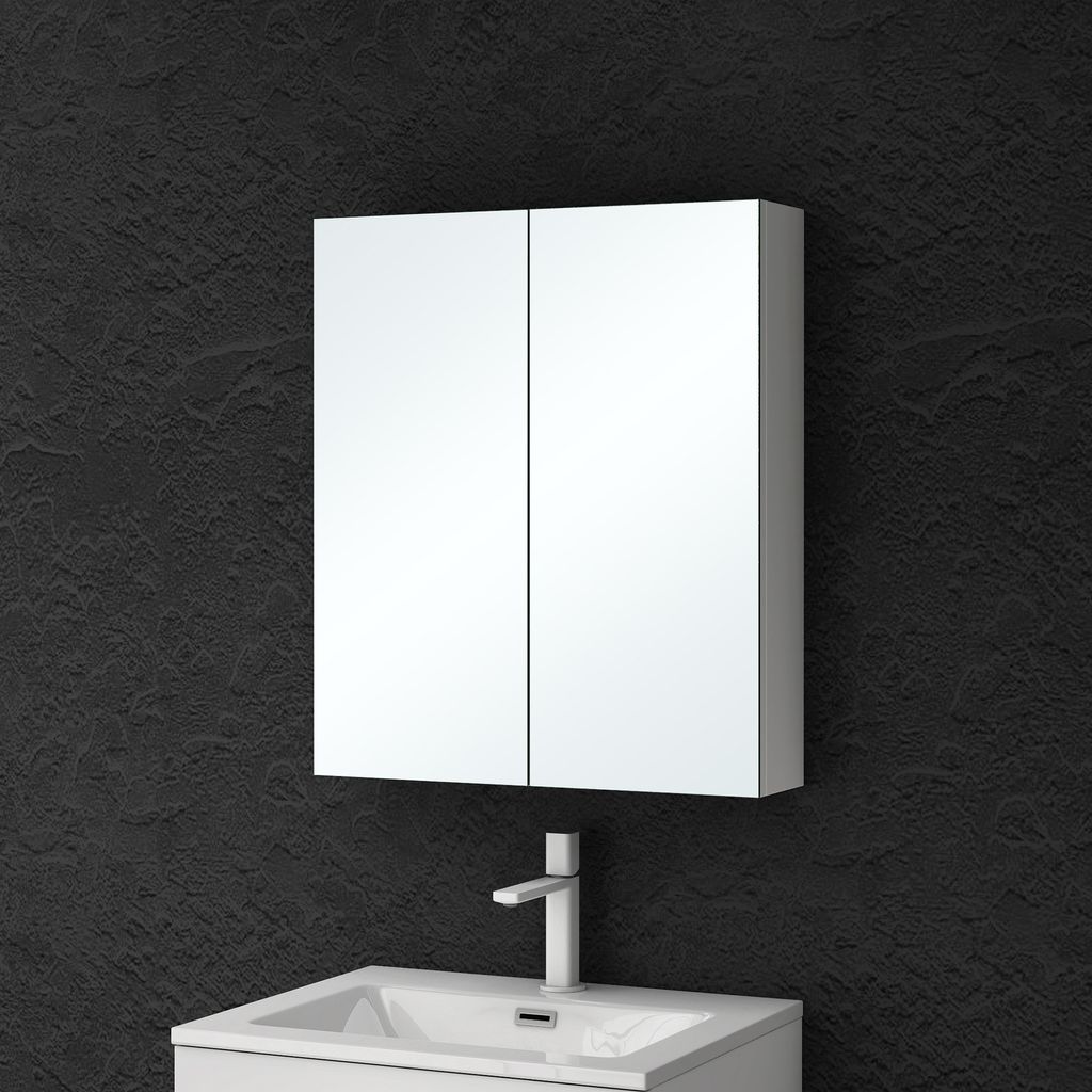 doporro Spiegelschrank Wandspiegel mit Spiegeltüren Wandschrank 60x15x70cm Hängeschrank für Badezimmer Weiß matt Spiegelschrank02