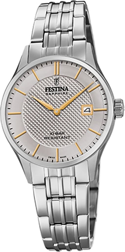 Festina Edelstahl Damen Uhr F20006/2 Armband-Uhr silber Swiss Made D2UF20006/2