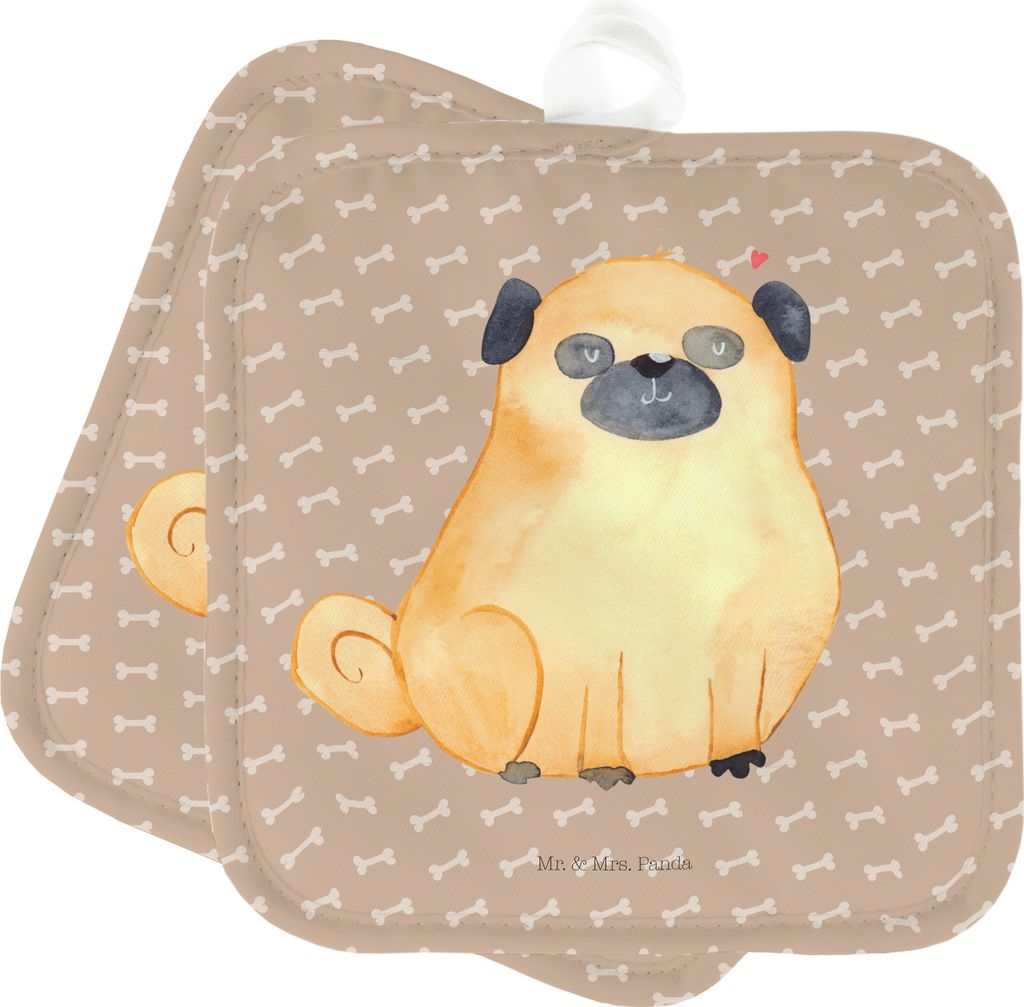 Mr. & Mrs. Panda Topflappen Mops - Hundeglück - Geschenk, Sprüche, Hund, Hundeliebe, Knuffig, Liebe, Topfuntersetzer, Kochlappen, Set, Ofenlappen...