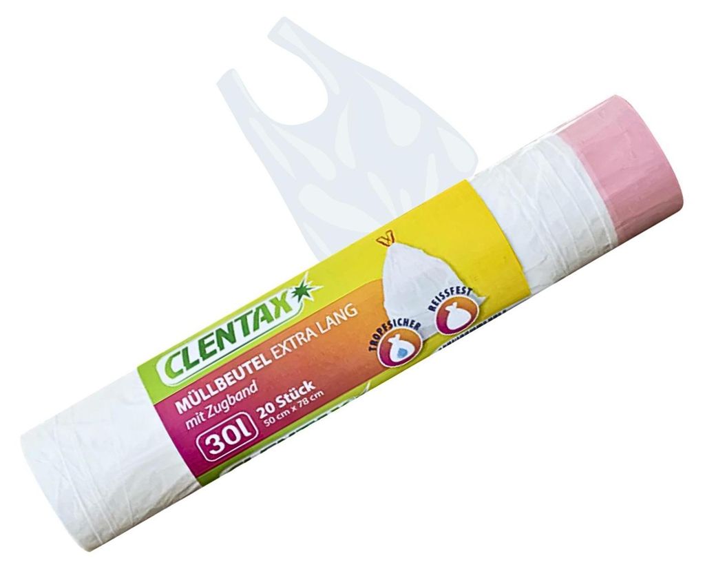 CLENTAX Müllbeutel 30L mit Zugband 20 St Extra Lang - Produktbild 