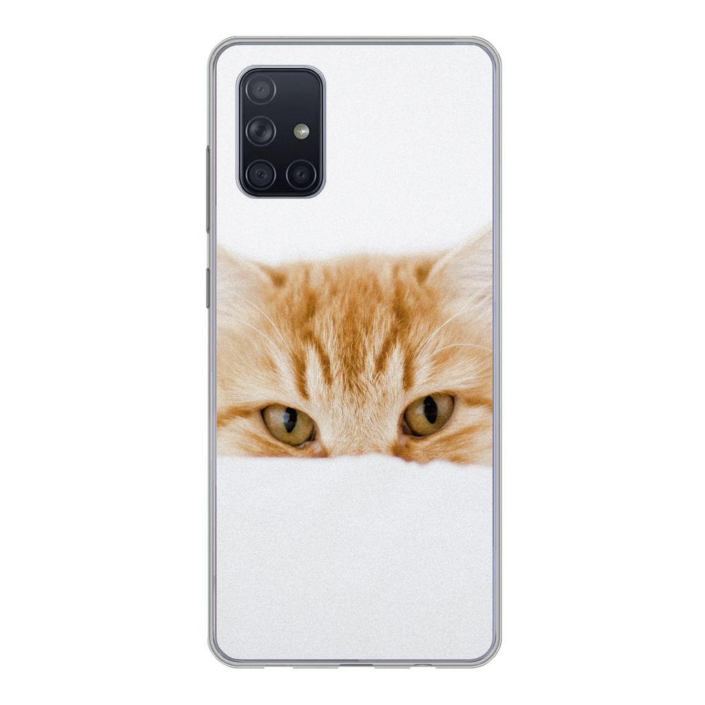 MuchoWow Handyhülle Schutzhülle Hülle für Samsung Galaxy A51 Katze - Rot - Weiß - Mädchen - Jungen - Kind Silikon Softcase Handy Hülle - S...