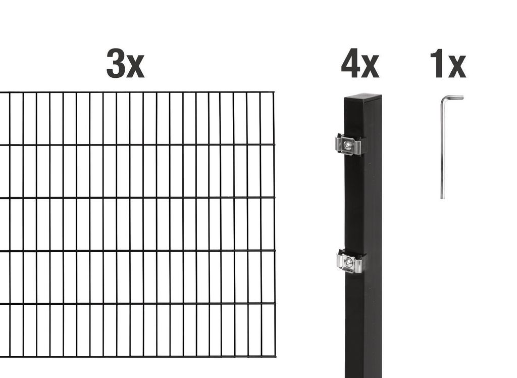 Alberts 627805 Doppelstabmattenzaun als 8 tlg. Zaun-Komplettset, matt schwarz, Höhe 80 cm, Länge 6 m