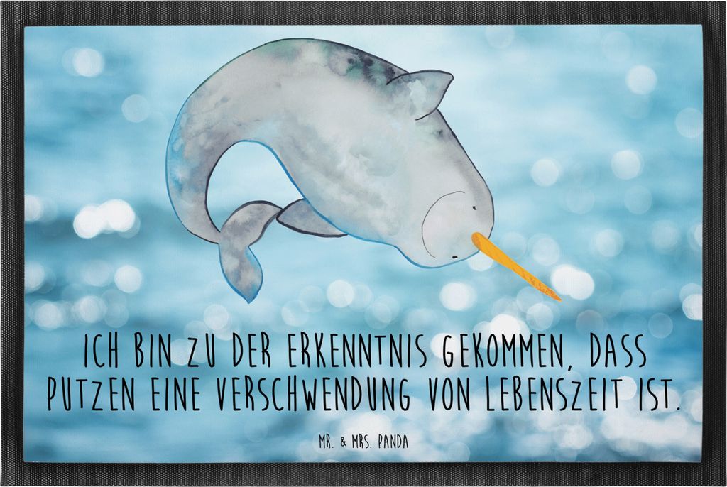 Mr. & Mrs. Panda außenmatte Narwal 60 x 90 cm - Oceanblue - Geschenk, Schmutzmatte, Hausfrau, fußmatte, Fußabtreter, Türmatte, Meer, Kinderzimm...