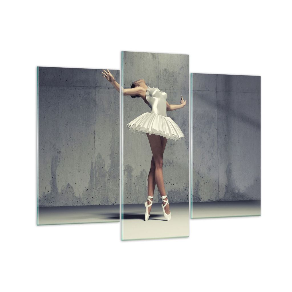 Bilder auf glas - 3 Teile - Ballerina Weiß Wand - 130x100cm - Glasbilder - Wandbilder - Bilder - zum Aufhängen bereit - Wanddekoration aus Glas -...