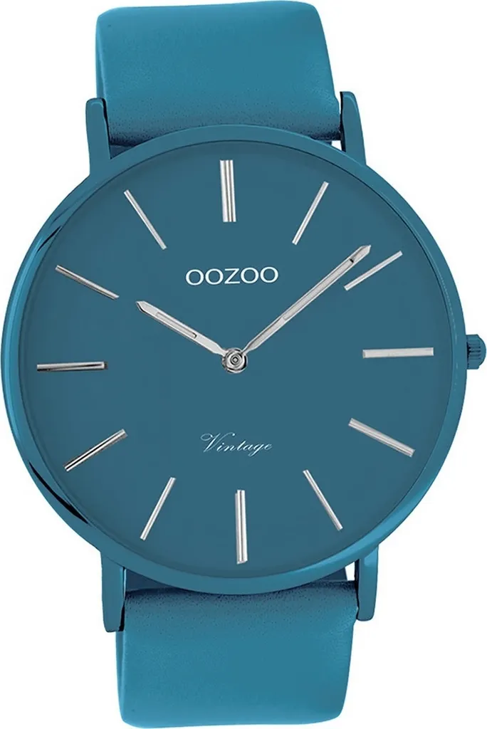 Montre Oozoo Vintage Series bleue C9878 boîtier fin et bracelet en cuir