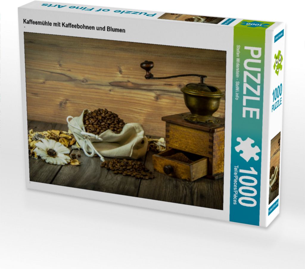 CALVENDO Puzzle Kaffeemühle mit Kaffeebohnen und Blumen | 1000 Teile Lege-Größe 64x48cm Foto-Puzzle für glückliche Stunden