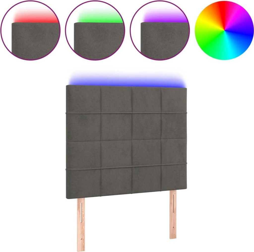 vidaXL LED Kopfteil Dunkelgrau 80x5x118/128 cm Samt