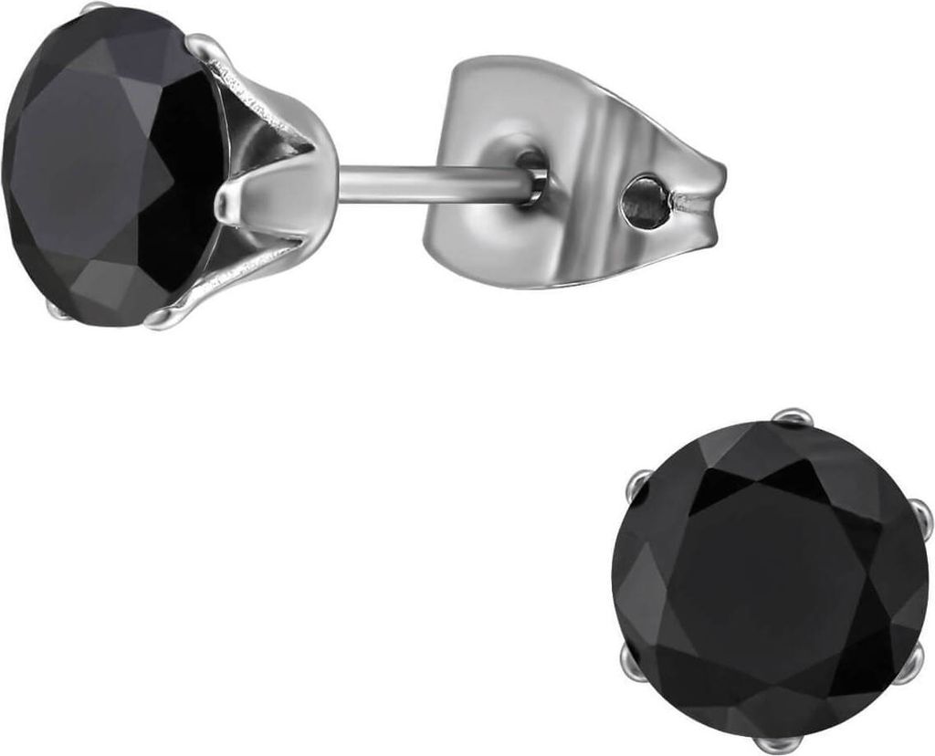 Titan Ohrringe Ohrstecker mit Zirkonia in verschiedenen Farben Größe - 6 mm Farbe - Schwarz