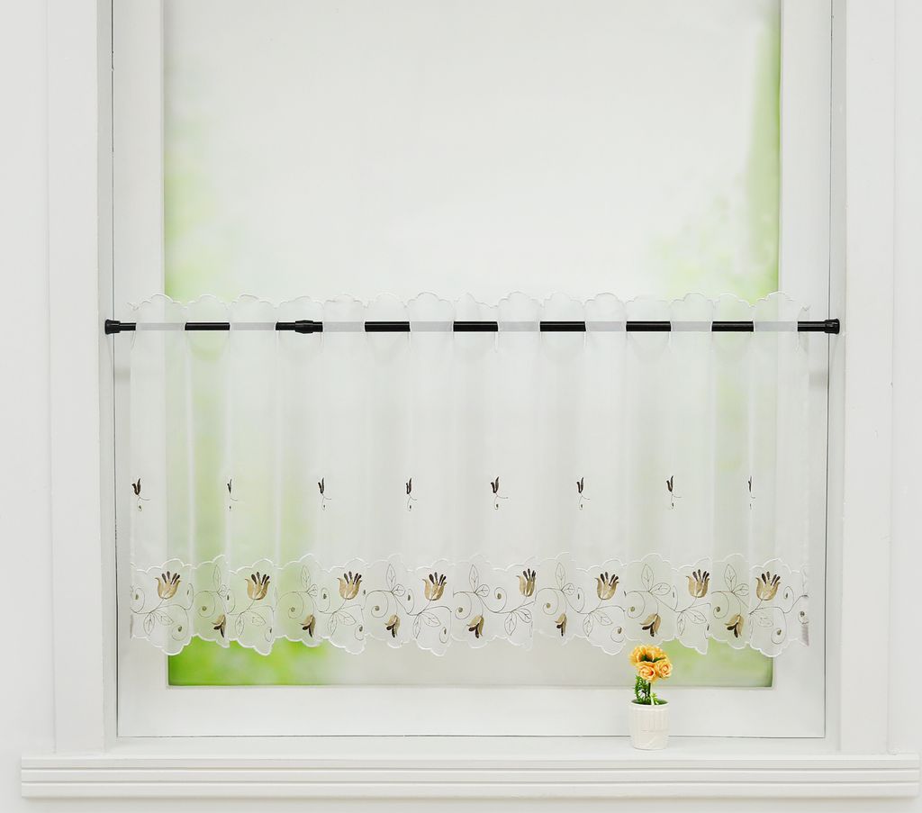 Delien Scheibengardinen Voile Bistrogardinen Kurz Küche Gardinen mit Blumen Stickerei Kurzstores Weiß BxH 120x60 cm