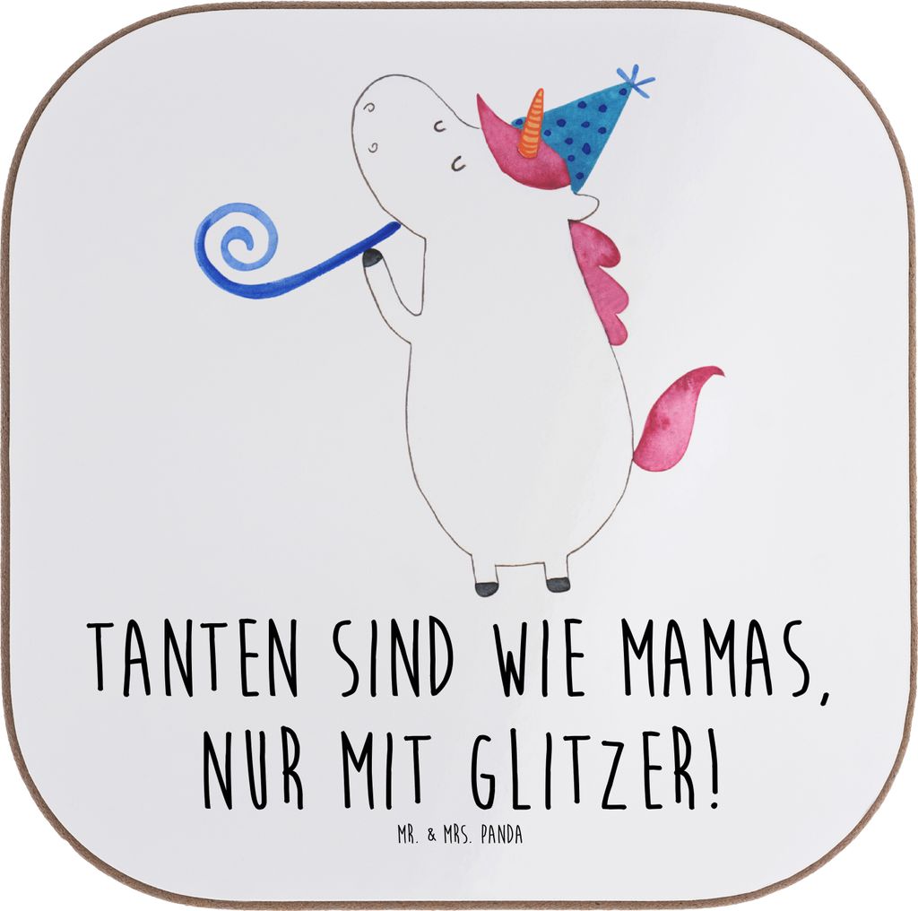 Mr. & Mrs. Panda Getränkeuntersetzer Glitzernde Tante - Weiß - Geschenk, Freude, Tassen Untersetzer, persönliche Erinnerungen, Jubiläen, für G...