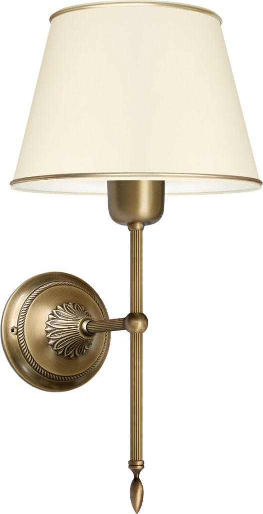 Wandleuchte Messing Goldpatina Stoffschirm Ecru abwaschbar 40x20x25cm E27 60W Wohnzimmer Schlafzimmer klassisch elegant Wandmontage IP20 warm