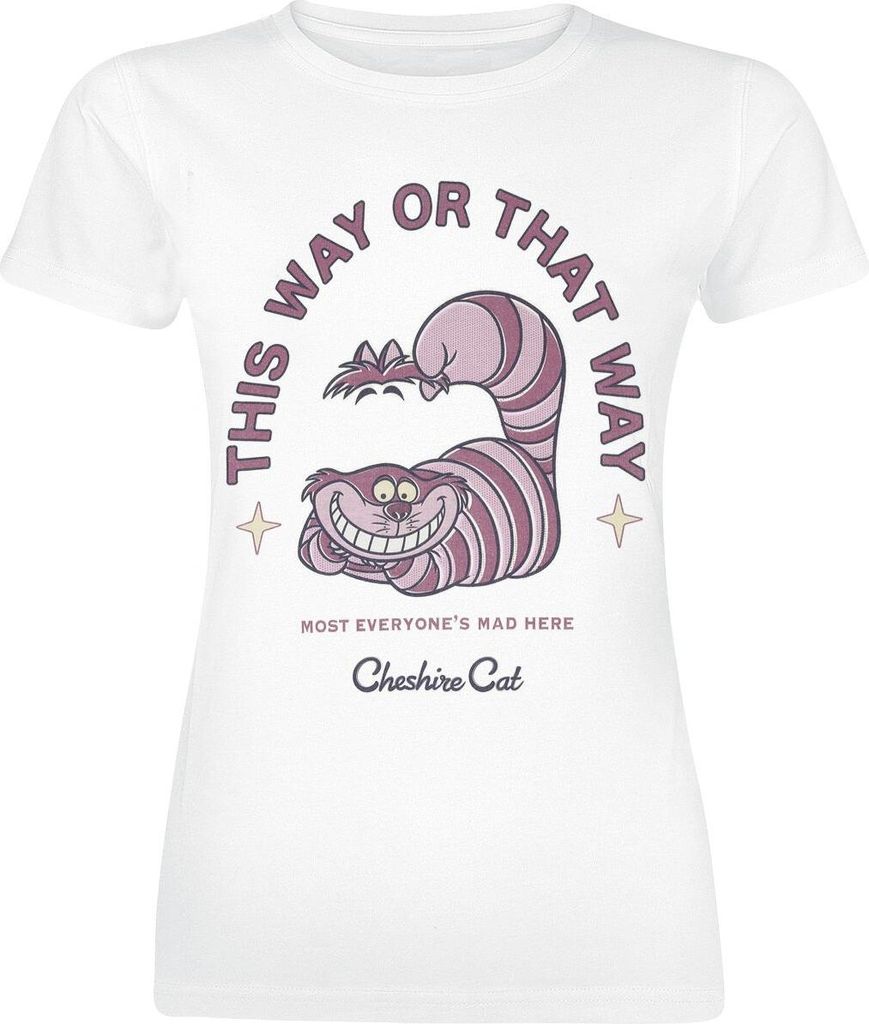 Alice im Wunderland T-Shirt Damen Grinsekatze - Cheshire Cat Everyones Mad weiß M