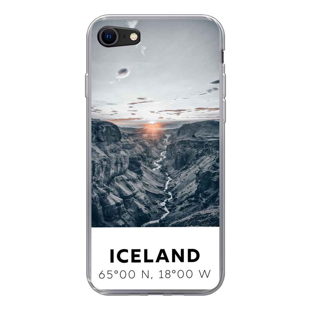 MuchoWow Handyhülle Schutzhülle Hülle für iPhone SE 2020 Island - Sonne - Berge Silikon Softcase Handy Hülle - Kartenbesitzer