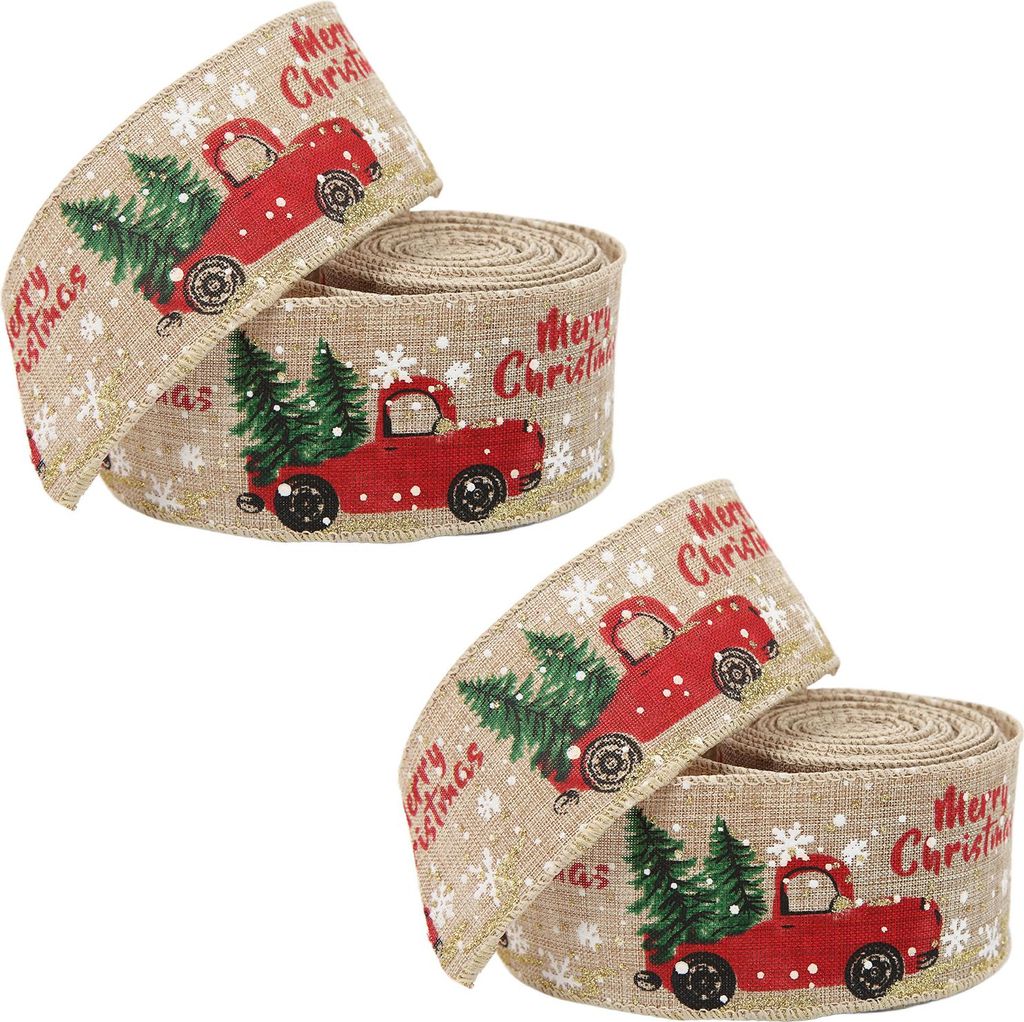 2 Stück Weihnachtsbänder Cartoon Retro LKW-Muster 5 Meter dekoratives ZubehörHanf