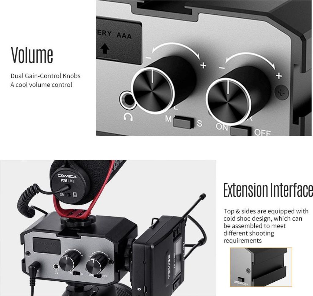 CoMica CVM-AX1 Audio Mixer Adapter Universal Dual Channel 3.5mm Port Mixer Support Real-time Monitoring Mono/Stereo Output Switch für DSLR Kamera ...