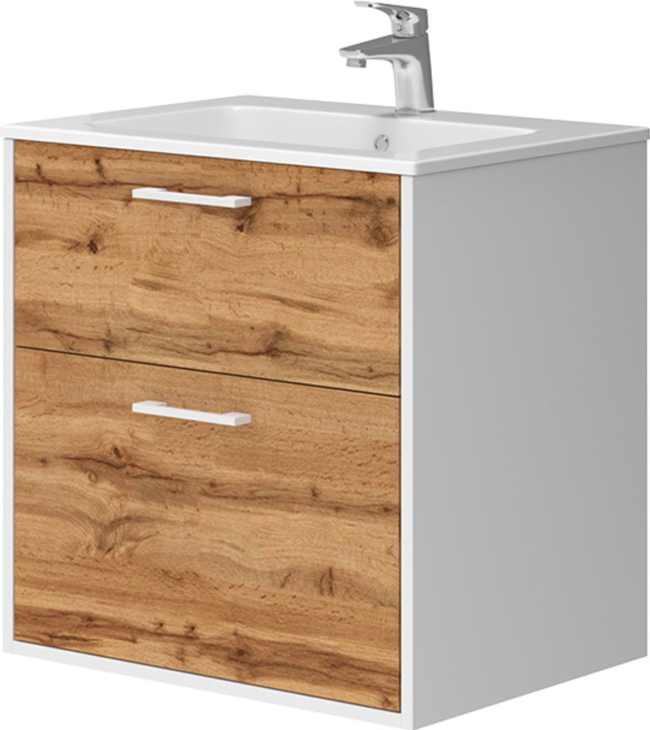 Waschbeckenunterschrank Vicco Lanco Weiß/Goldkraft Eiche 61 x 61.5 cm mit Waschbecken, Model 54272