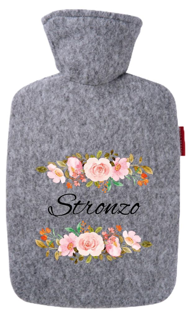 Huuraa Wärmflasche Stronzo italienisch Blumen 1,8 Liter Filz Classic Filzbezug Bettflasche Geschenkidee