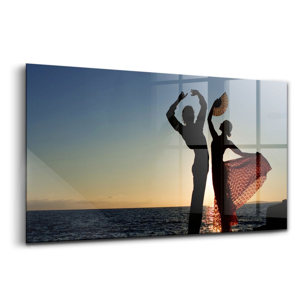 Glasmalerei - dekorative Malerei - moderne Malerei - 140x70 - Spanischer Tanz am Meer