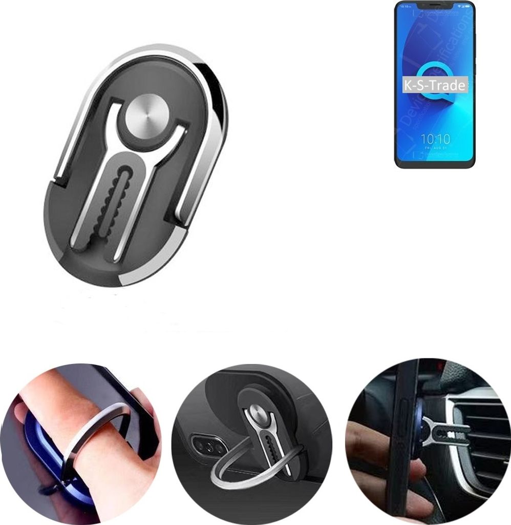 K-S-Trade 3in1 Smartphone-Ring Handy-Ring kompatibel mit Alcatel 5V Fingerhalterung Handyring Tischständer Lüftungsgitter-Halterung Tisch Ständer