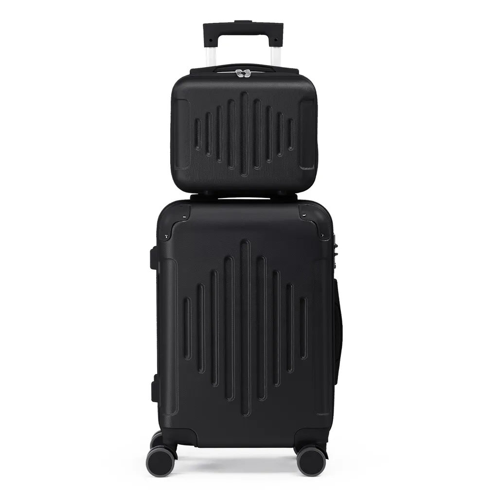 FCH Trolley Guscio Duro 4 Ruote: Set 2 Pezzi M con Beauty Nero