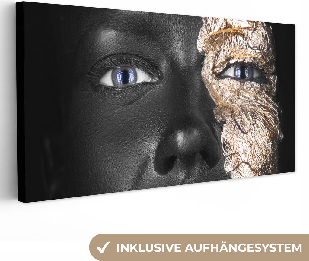 MuchoWow - Leinwandbilder - Frau - Blattgold - Schwarz - Haut - Luxus, Wandbild, Wanddeko Bilder Wohnzimmer, 80x40 cm